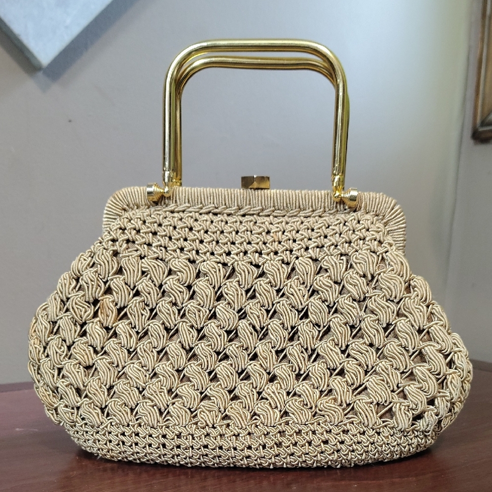 "It's In The Bag" By Ritter Tan Crochet Style Gold Color Hardware Handbag